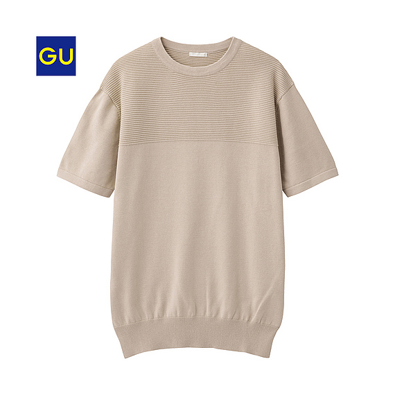 （GU）コットンコンビクルーネックセーター（半袖）